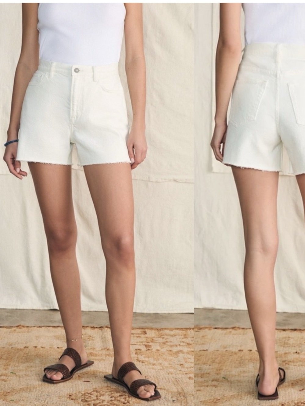 Faherty Off-White High-Rise Denim Shorts